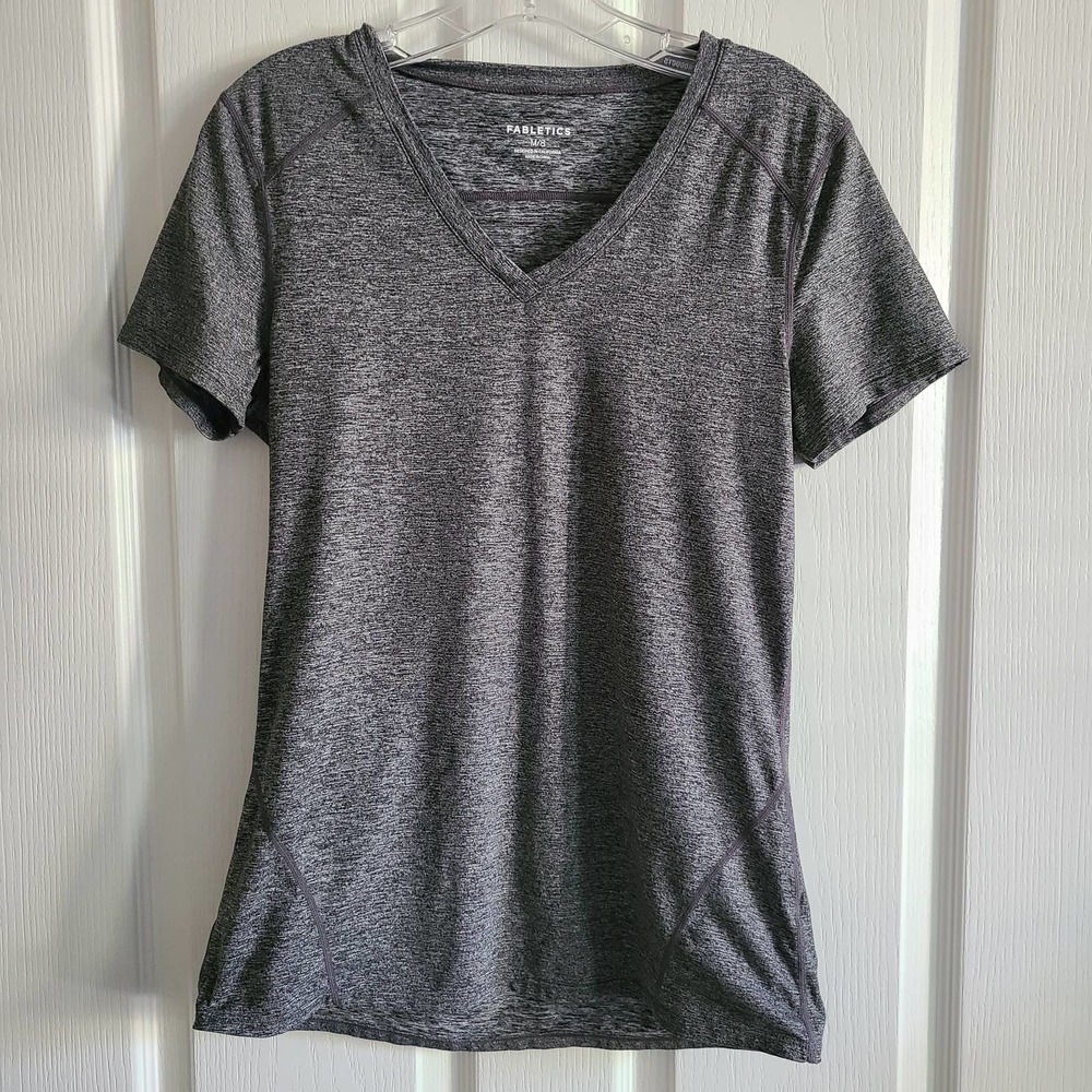 FABLETICS V Neck Space Dye Gray Short Sleeve Tech Tee 393092-33 Women's Medium‎